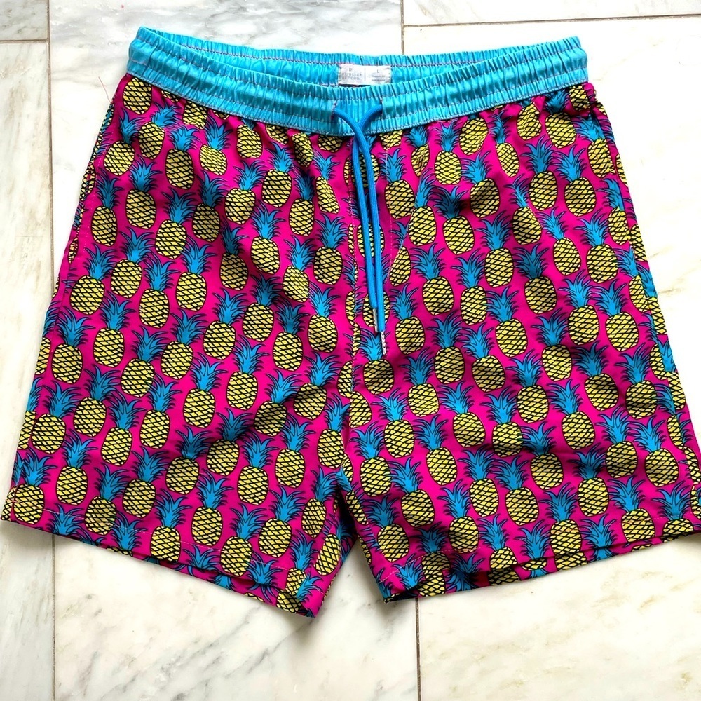 Public Record, Large, hot pink pineapple swim trunks board shorts w/ drawstring